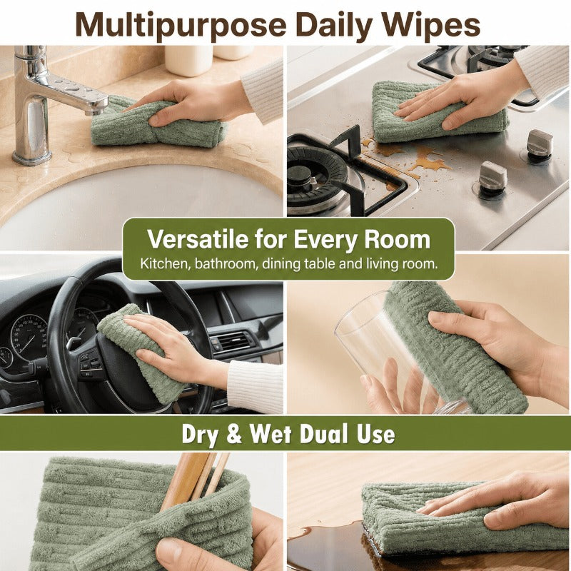 Microfiber towels used throughout the kitchen, bathroom and car