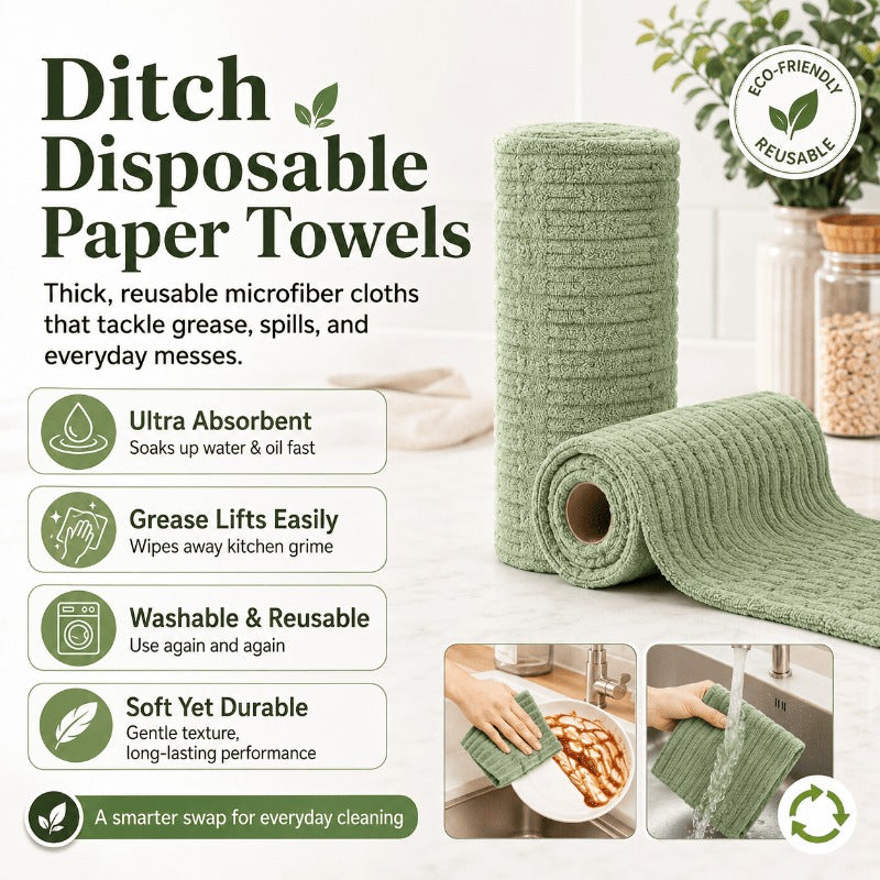 Reusable microfiber cleaning towel rolls