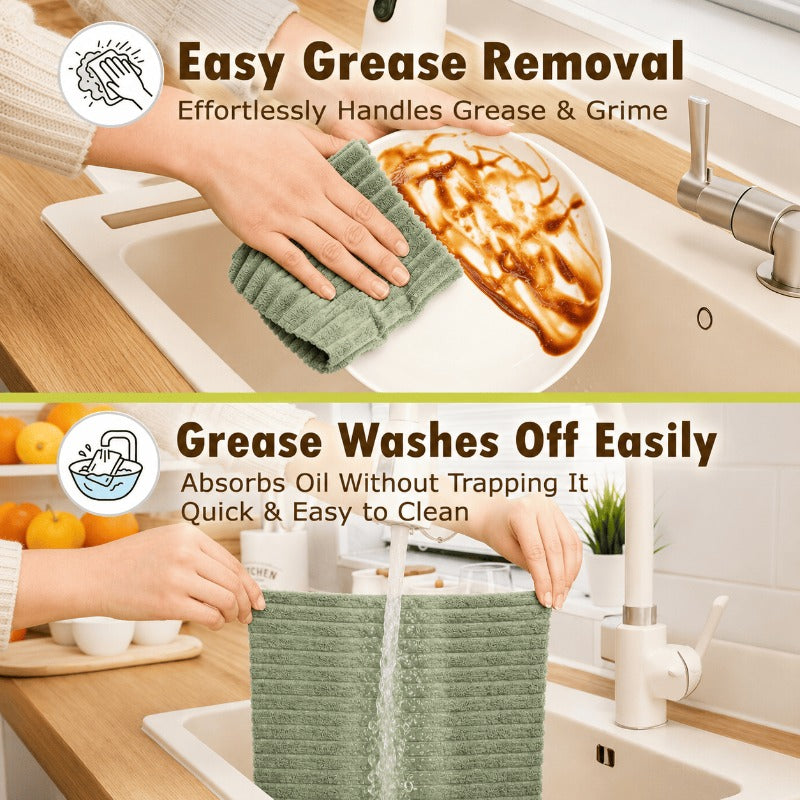 Reusable microfiber towel cleaning kitchen grease